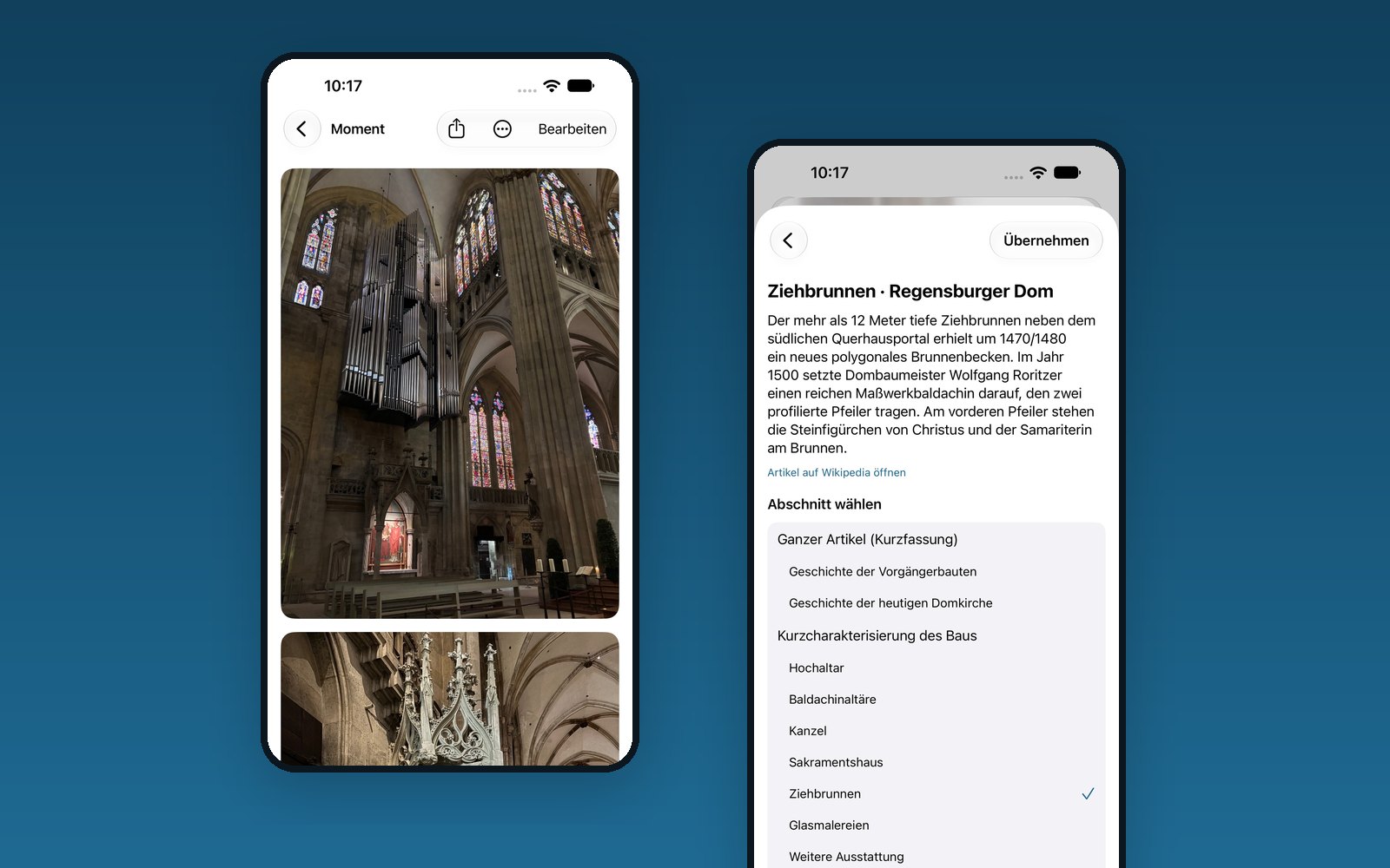 Abschnitt „Ziehbrunnen“ aus dem Wikipedia-Artikel zum Regensburger Dom
